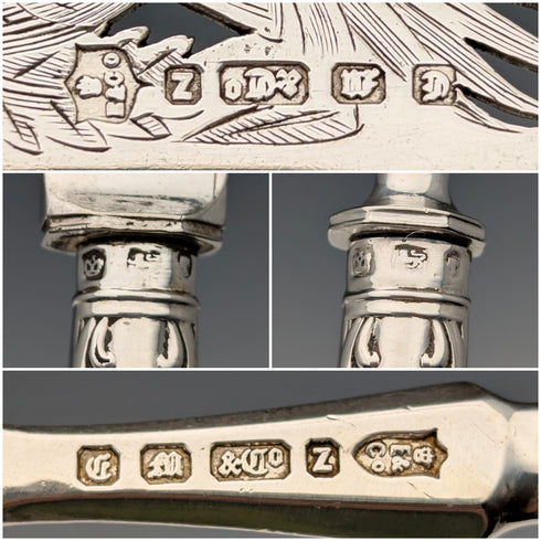 Circa 1860 British Antique Pure Silver Handle Fish Cutlery 6 Pair Aaron Hadfield